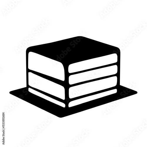 Minimalist silhouette of tres leches cake with textured sponge slice on white background