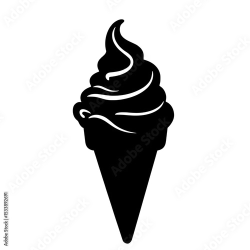 Minimalist black silhouette of gelato scoops in a cone on white background