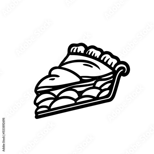 Minimalist black silhouette of an apple pie slice with lattice crust on white background