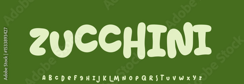 Summer Zucchini Vegetable, joyful lettering, cartoon rounded typography. Childish font for friendly logo headline of culinary recipe book, sweets title. Food typographic design. Vector typeset.