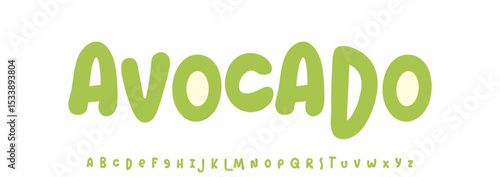 Summer Avocado, joyful lettering, cartoon rounded typography. Childish font for friendly logo headline of culinary recipe book, sweets, ice cream title. Food typographic design. Vector typeset.