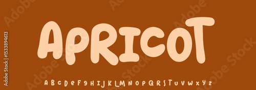 Summer Apricot, joyful lettering, cartoon rounded typography. Childish font for friendly logo headline of culinary recipe book, sweets, ice cream title. Food typographic design. Vector typeset.