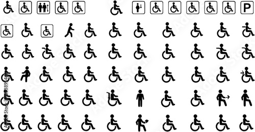 
Disabled icons, Wheelchair symbols, handicapped access signs set. Wheelchair, handicapped access sign or symbols. Disabled handicap icons. Wheelchair icon symbol set 