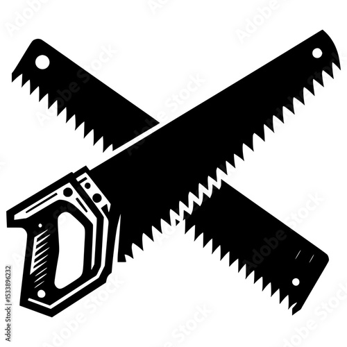 Hand saws crossed black and white illustration