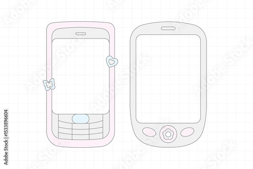 Cute Pastel Outline Y2K Gadget Mobile Phone Frame