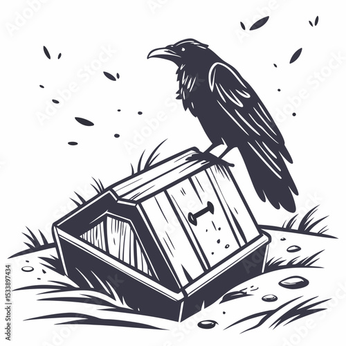 Brooding Box Vector | Generative AI & Linocut Silhouette Design for Poultry Care
