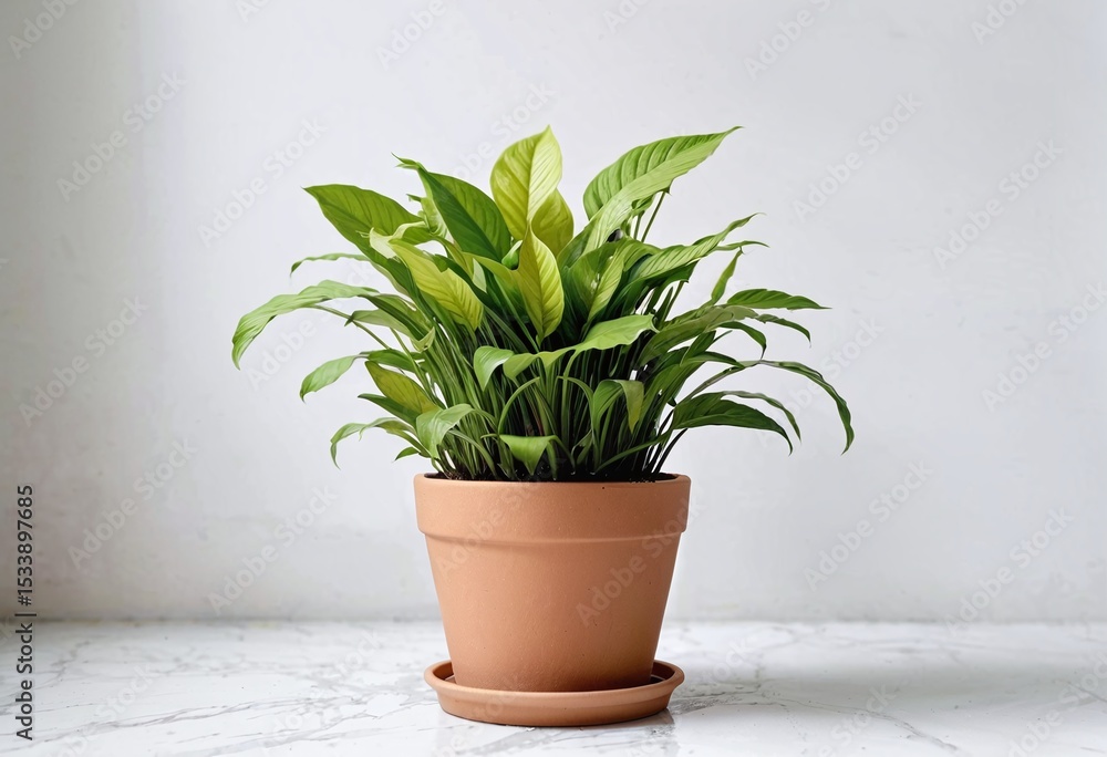Fototapeta premium a biodegradable brown flower pot with plant on a simple background with copy space