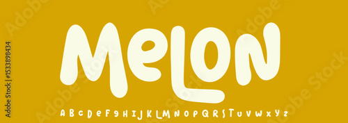 Summer Melon, joyful lettering, cartoon rounded typography. Childish font for friendly logo headline of culinary recipe book, sweets, ice cream title. Food typographic design. Vector typeset.