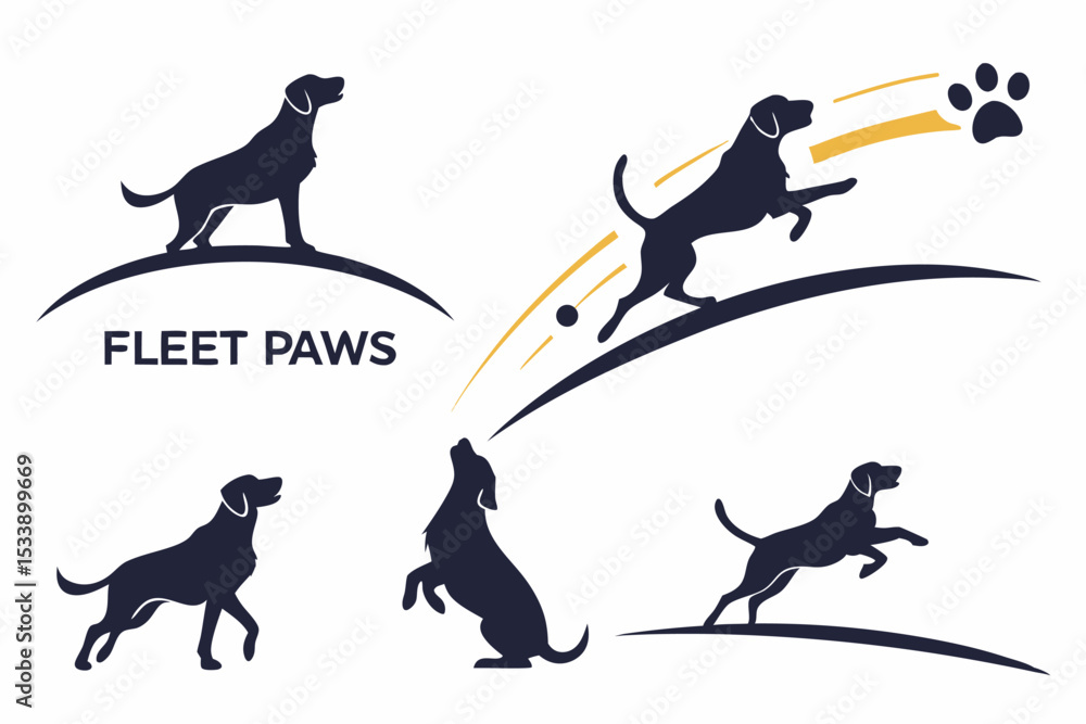 Naklejka premium Fleet Paws: Dog Silhouette Collection in Motion