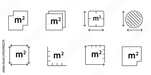 Place measurement icon with M2 symbol in square meters. Vector outline illustration for real estate, interior floor space, or building land dimension
