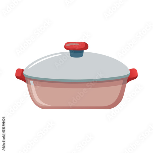 Vector illustration of a ceramic casserole dish with lid, isolated on white background
