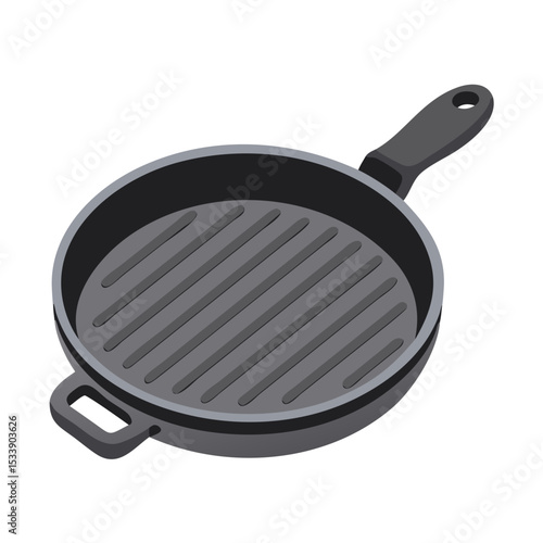 Vector illustration of a griddle pan with ridged cooking surface, isolated on white background