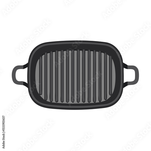 Vector illustration of a grill pan with cast iron ridges, isolated on white background