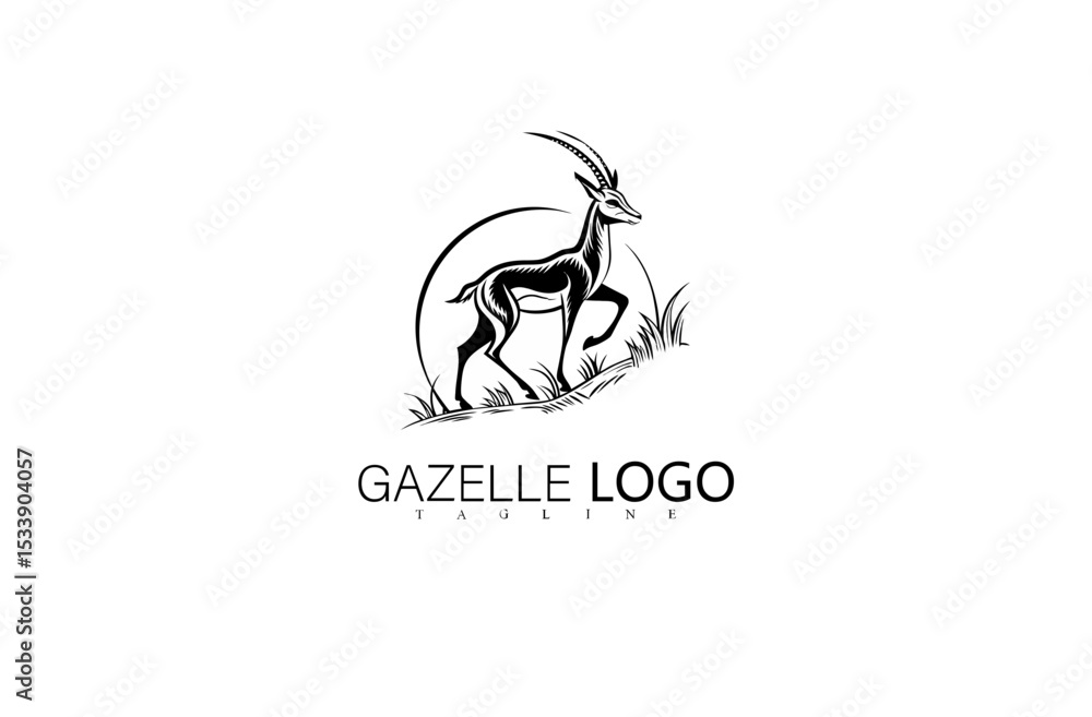 Obraz premium Elegant Jumping Gazelle Logo Vector Design in Black Silhouette Style. Deer Illustration for Nature-Inspired Branding, Wildlife Identity Logo, or Minimal Outdoor Adventure Brand Symbol.