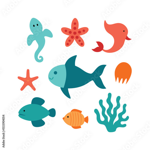 set of funny cartoon fishes