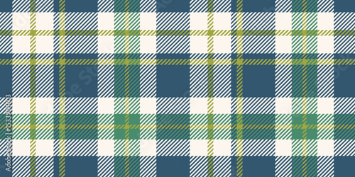 A classic tartan plaid pattern featuring rich blue and green hues with white and yellow accents in a crisscrossed geometric design, creating a bold and timeless look suitable for textiles or decor.