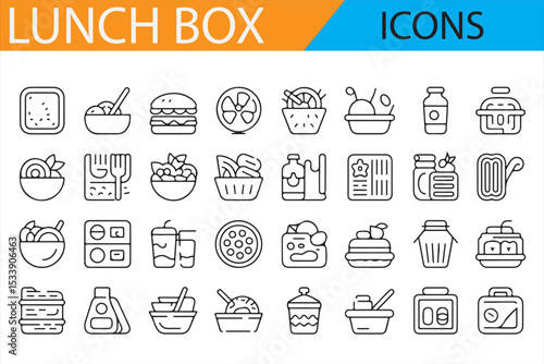 High-Quality Icons Depicting Lunch Boxes, Meal Prep, and Food Containers