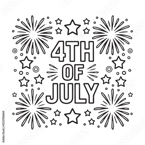 Black and White 4th of July Design with Fireworks and Stars