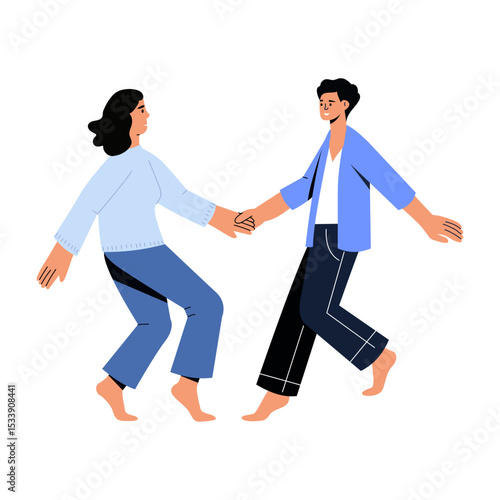 A flat style illustration showing two friends dancing