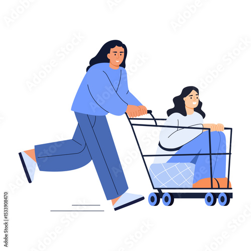 A flat style illustration showing friends having shopping fun
