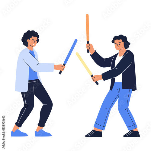 A flat style illustration showing friends fighting
