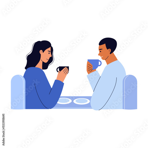 A flat style illustration showing friends sipping tea