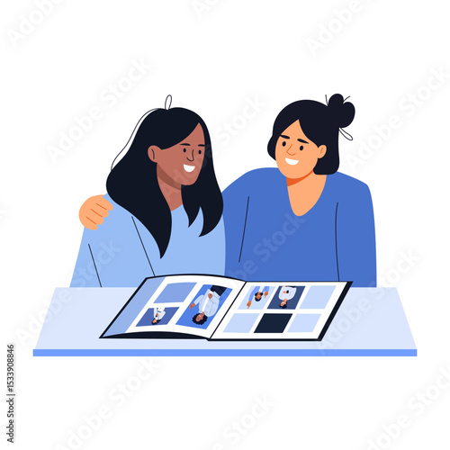 A flat style illustration showing friends memories