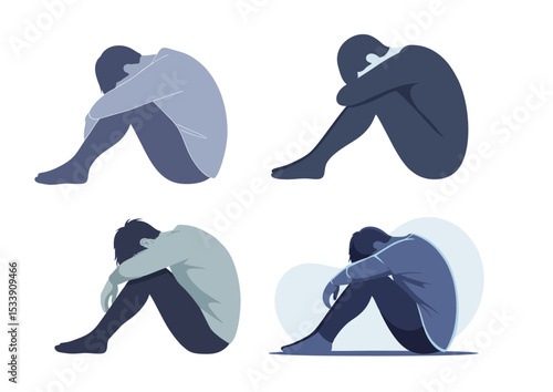 Slouched human silhouette illustration expressing defeat with head lowered, in soft cool color palette
