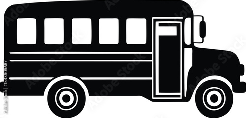 Classic school bus icon – vector silhouette of traditional transport with front door and windows