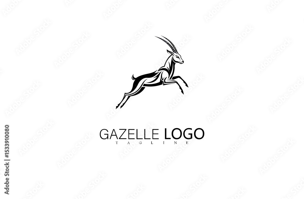 Naklejka premium Jumping Gazelle Vector Logo Silhouette with Minimalist Wild Animal Style. Elegant Nature-Themed Deer Illustration for Creative Branding, Outdoor Business Identity, or Safari Symbol Design.