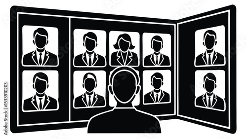 Online video conference meeting illustration in black and white simple modern design