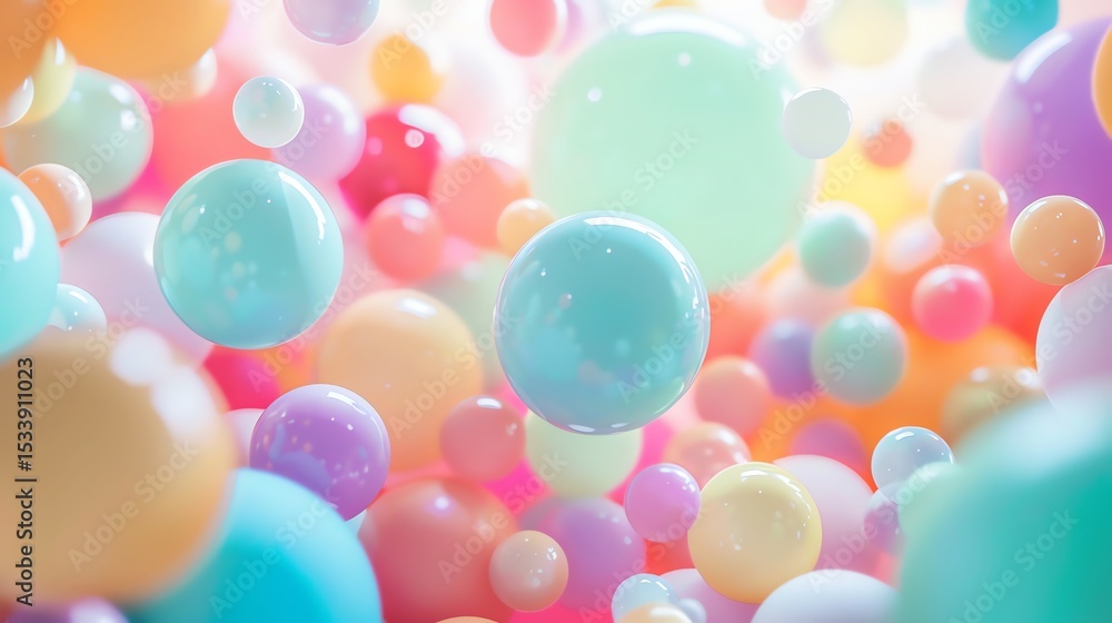 A three-dimensional depiction of a multitude of pastel-colored spheres. A three-dimensional depiction of a multitude of pastel-colored spheres.