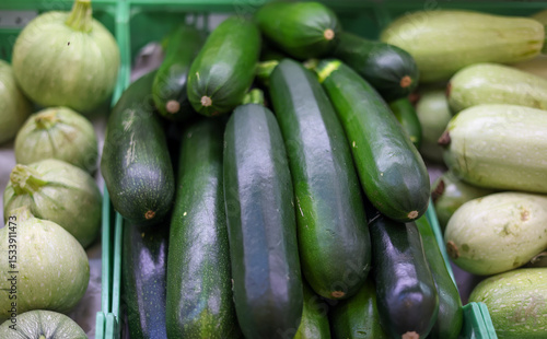 Seasonal fresh zucchini in a market
