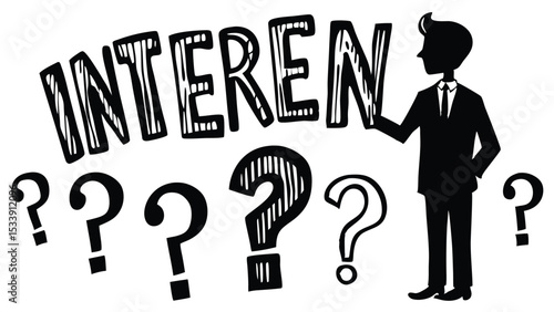 Business man with interests surrounded by question marks illustration