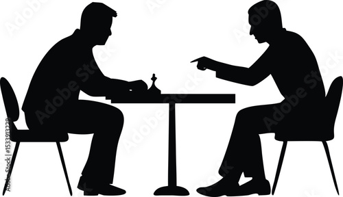 Silhouette of Two Men Playing Chess at a Table on White Backdrop