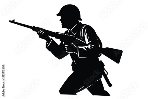 Soldier Silhouette American Infantryman with Rifle, Uniform and Helmet from World War II Era