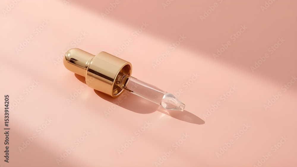 Luxury Golden Face Serum Dropper on Soft Pink Background Luxury Golden Face Serum Dropper on Soft Pink Background