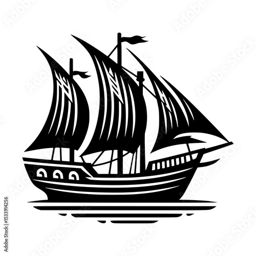 Black and white illustration of a medieval sailing ship
