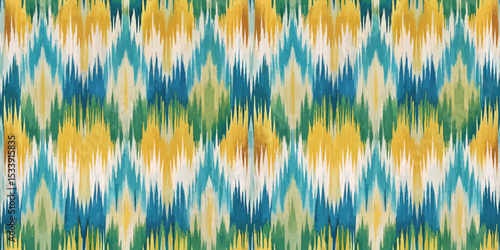 Vibrant blue, green, and yellow abstract fabric pattern design.