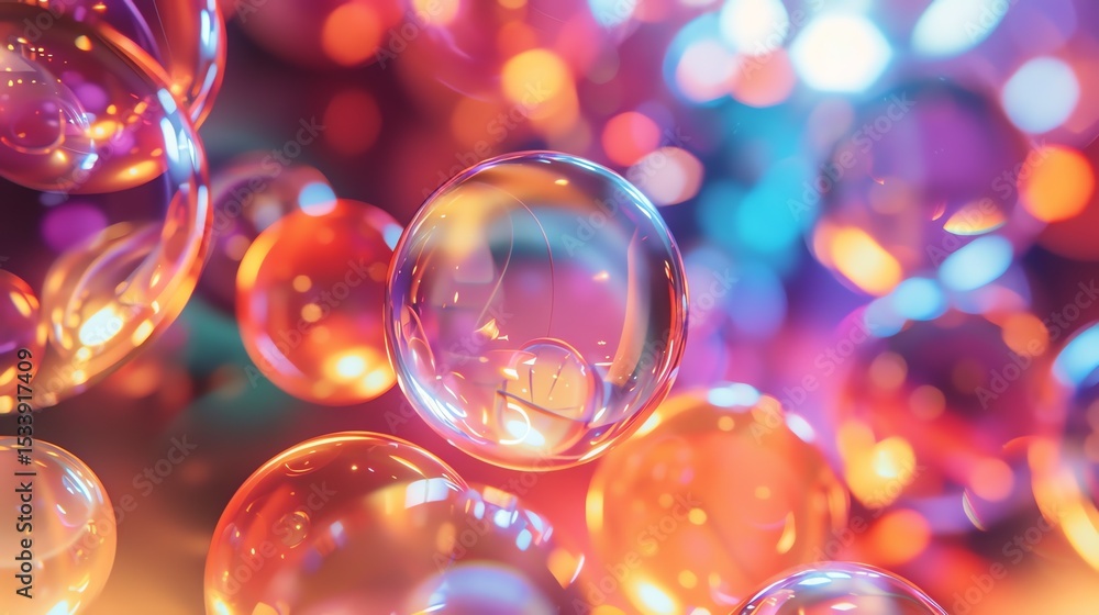 3D rendering of a colorful cluster of transparent soap bubbles. The bubbles are of different sizes and have a glossy, reflective surface. 3D rendering of a colorful cluster of transparent soap bubbles. The bubbles are of different sizes and have a glossy, reflective surface.