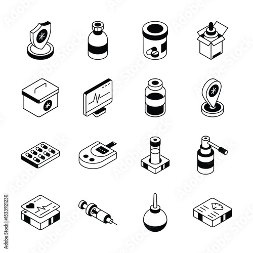 Premium bundle of medical services isometric icons, easy to edit
