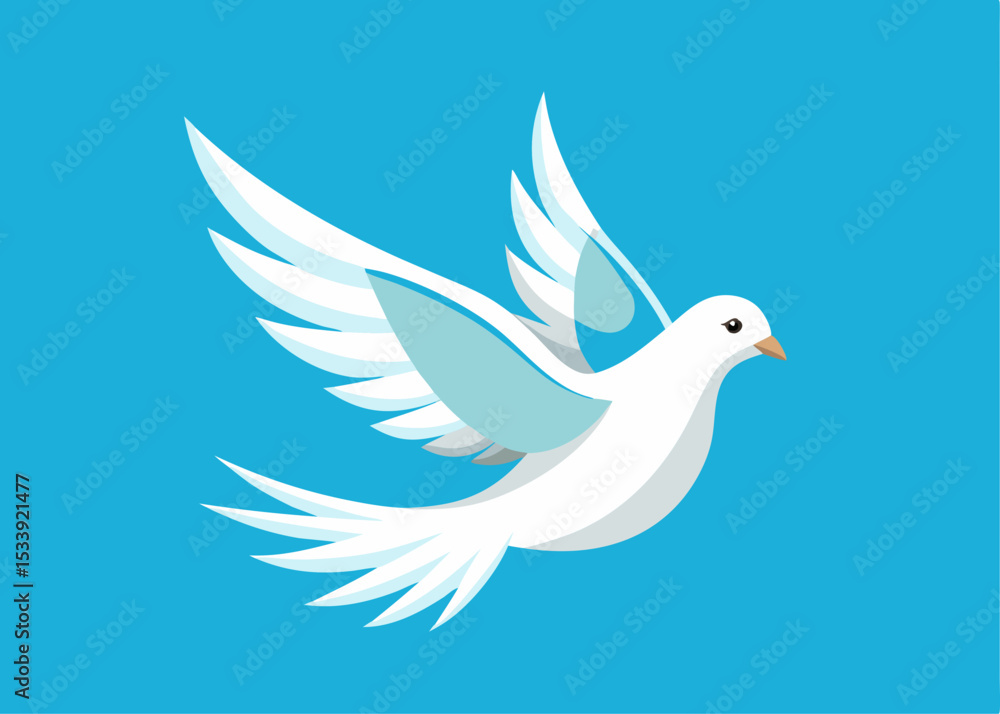Fototapeta premium Illustration of free flying dove right side view Creative vector cartoon illustration