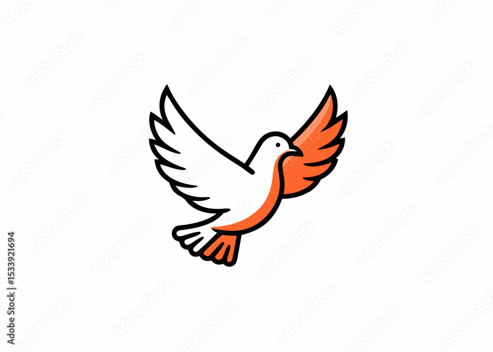 Obraz premium white dove in flight on a line art vector illustration 