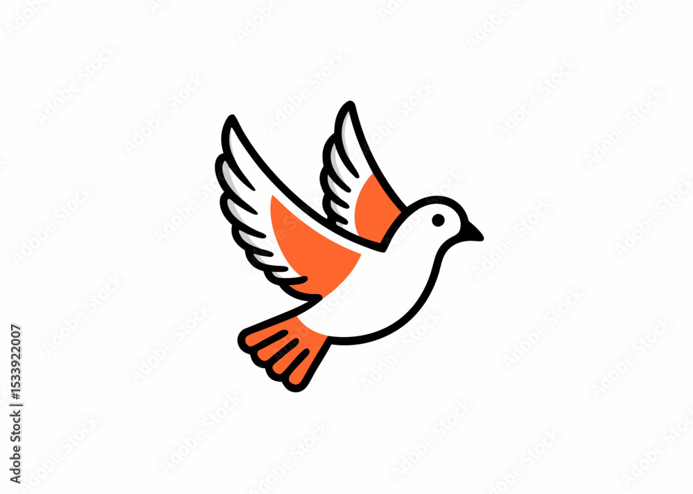 Fototapeta premium white dove in flight on a line art vector illustration 
