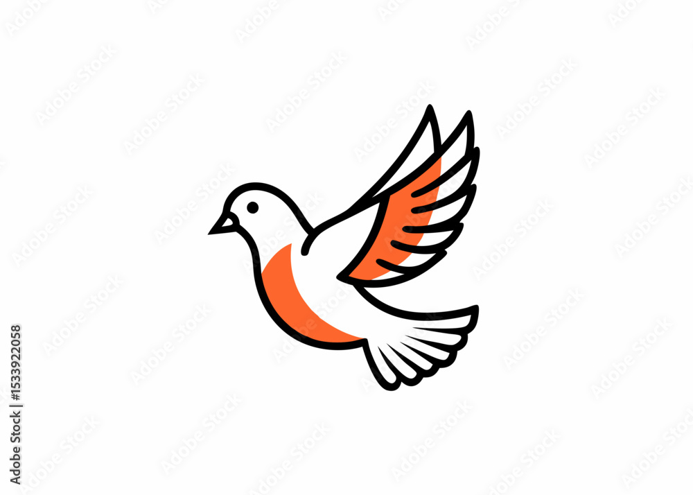 Fototapeta premium white dove in flight on a line art vector illustration 