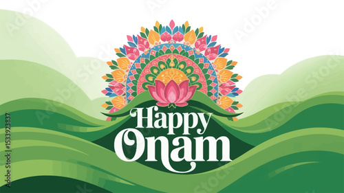 Happy Onam Pookalam Floral Rangoli Festival Decoration Background
