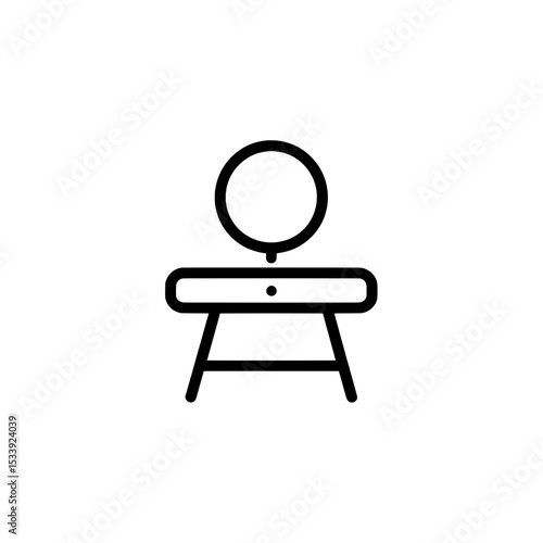 Simple line icon of a compact vanity table with drawer and mirror for makeup or skincare use.