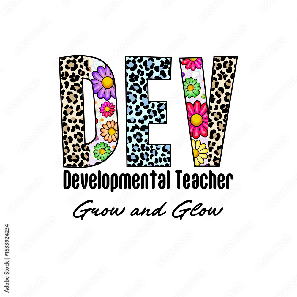 Fototapeta premium Colorful Leopard Print and Flower Design Name 