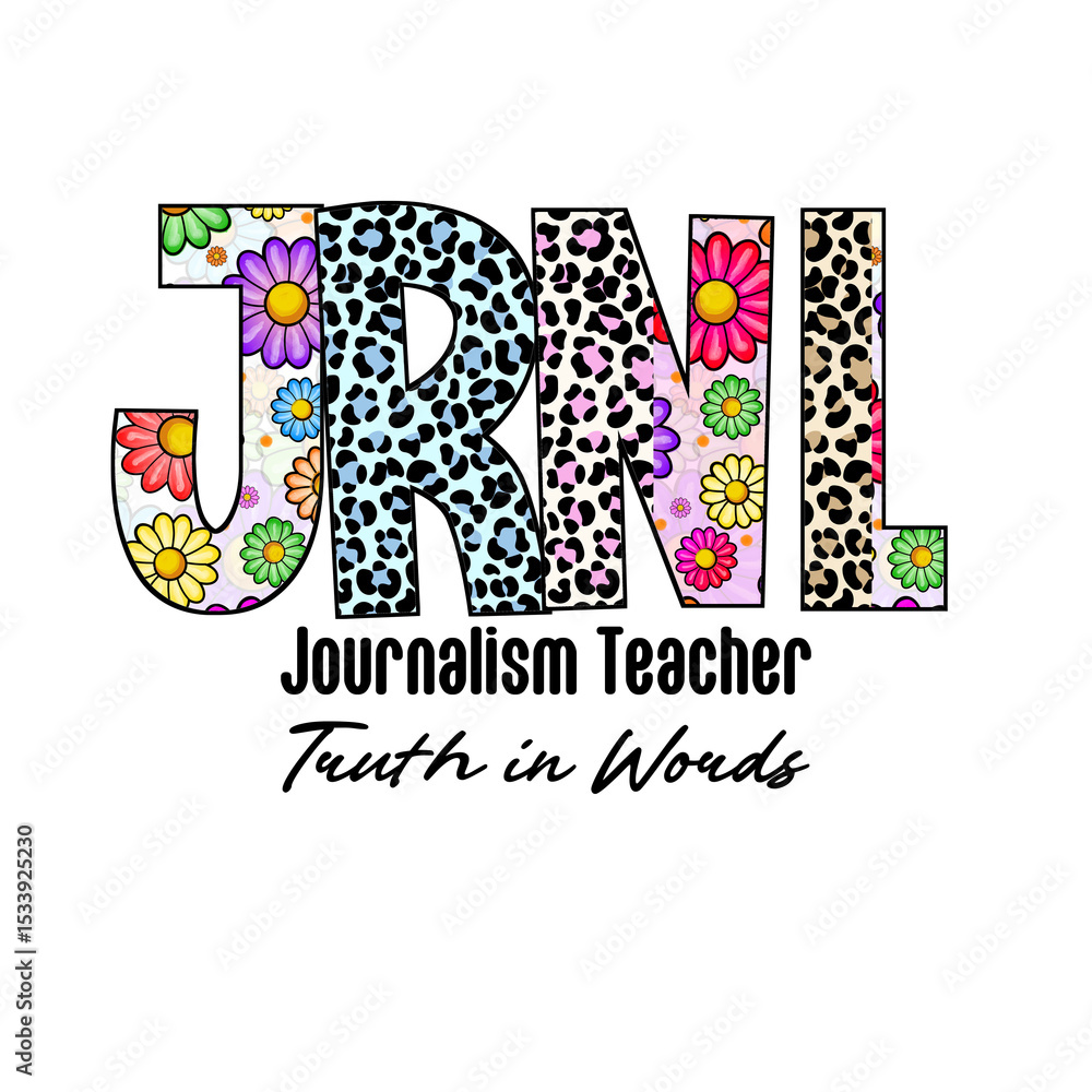 Fototapeta premium J R N L Letters with Floral and Leopard Print Design
