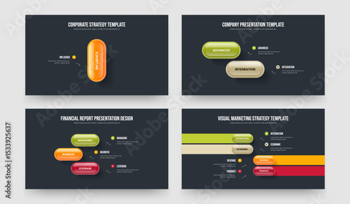 Modern Forecast 1 2 3 4 Step Infographic Frame Layout Set. Visual Profile One Two Three Four Element Diagram Slide Template Vector Illustration Bundle.
